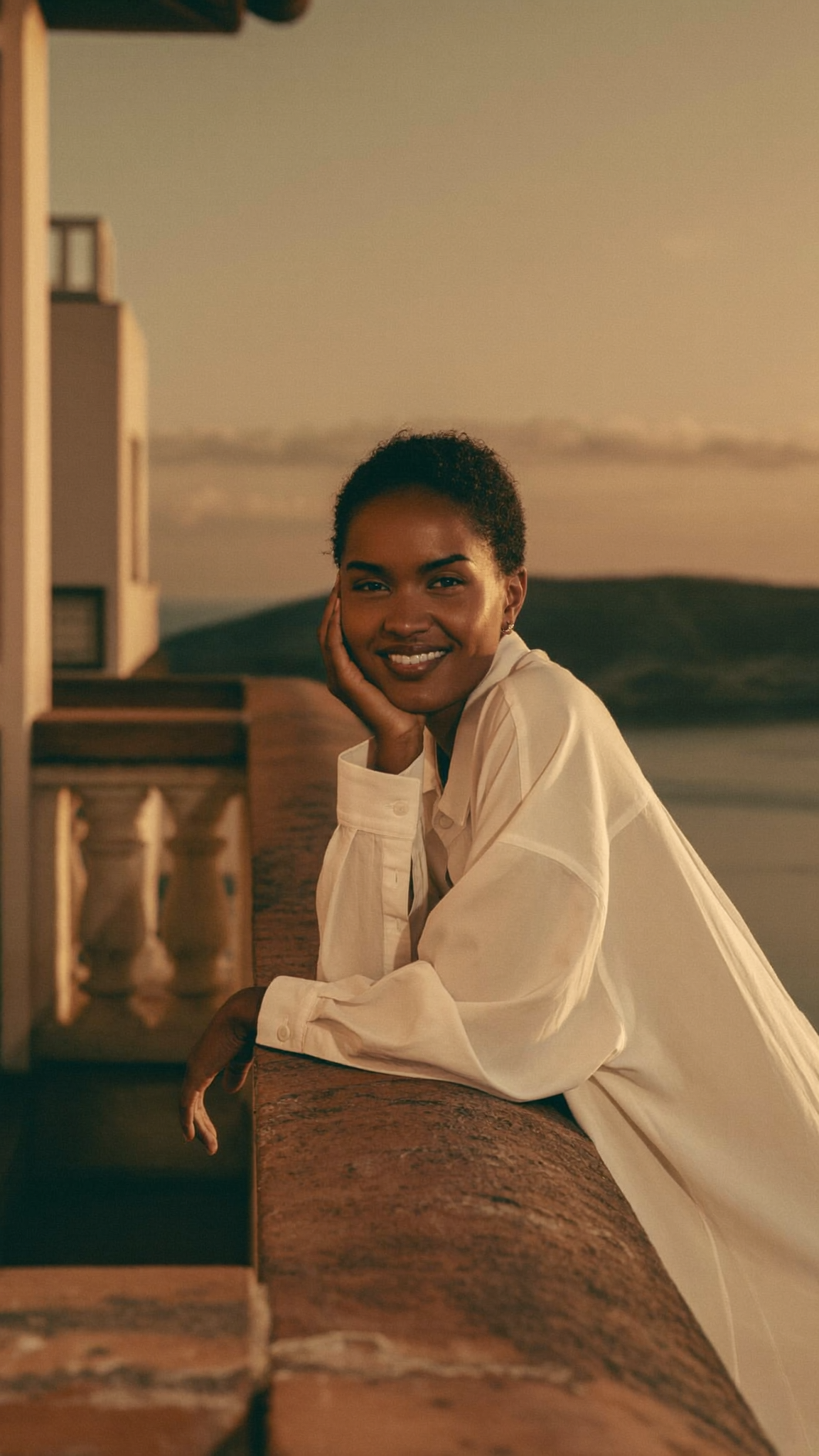 Golden-hour Caribbean scene, warm light over the sea